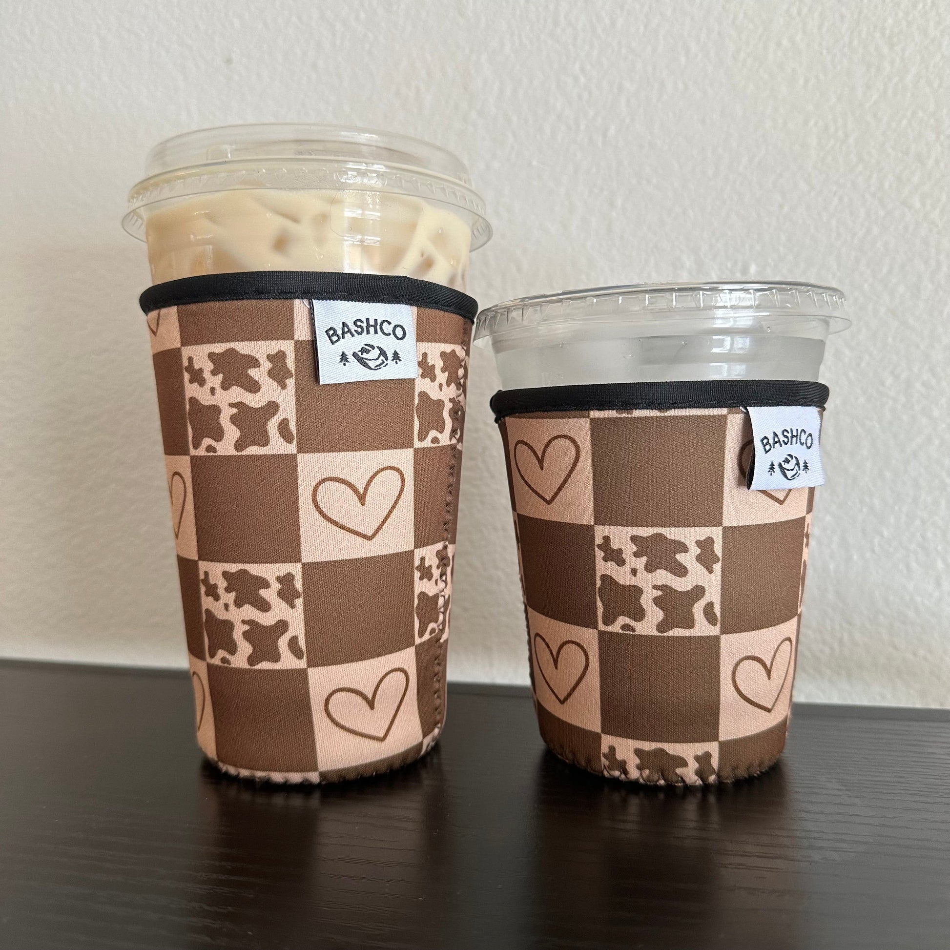 Cow Hearts Checkered Coffee Sleeve | Western Coffee Koozie BashDesignsCo