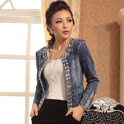 Chic Denim  Retro Short Jacket with Rhinestone & Sequin Embellishment Country in My Heart