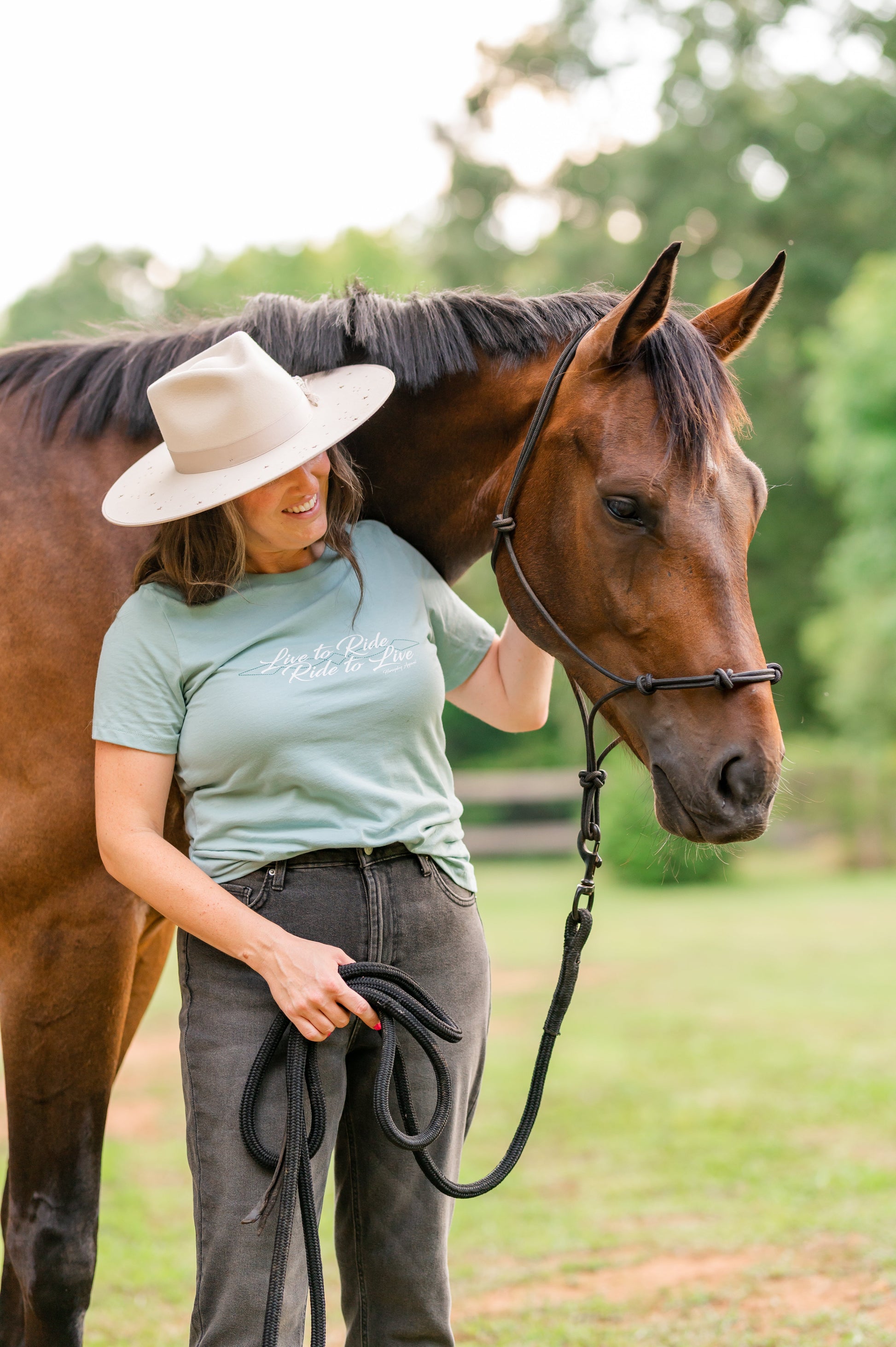 Live to Ride Tee: Sea Spray Blue (Ladies) Horseplay Apparel
