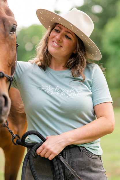 Live to Ride Tee: Sea Spray Blue (Ladies) Horseplay Apparel