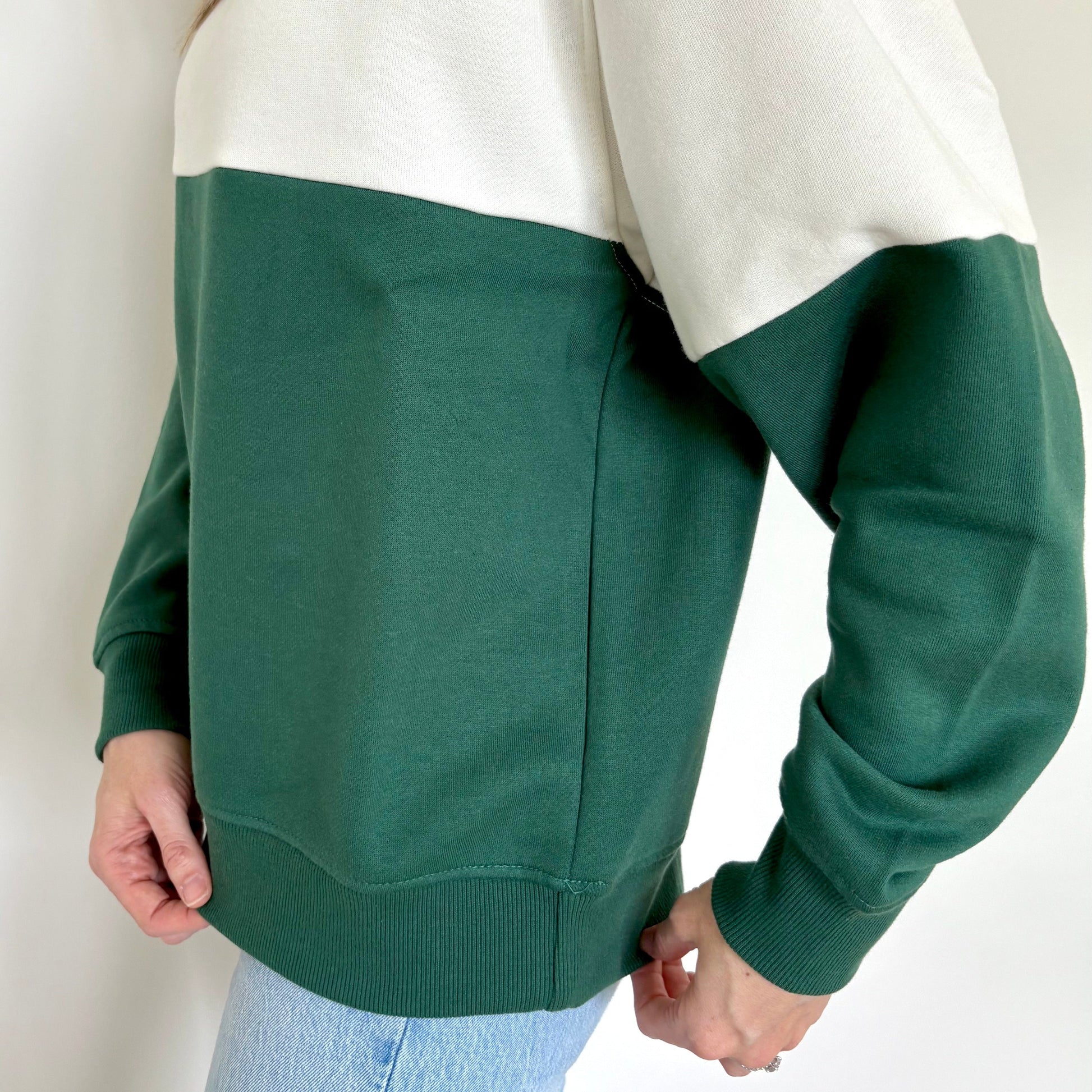 Hunter Green/Cloud Dancer Colorblock Quarter Zip Pullover Ivy + Cloth