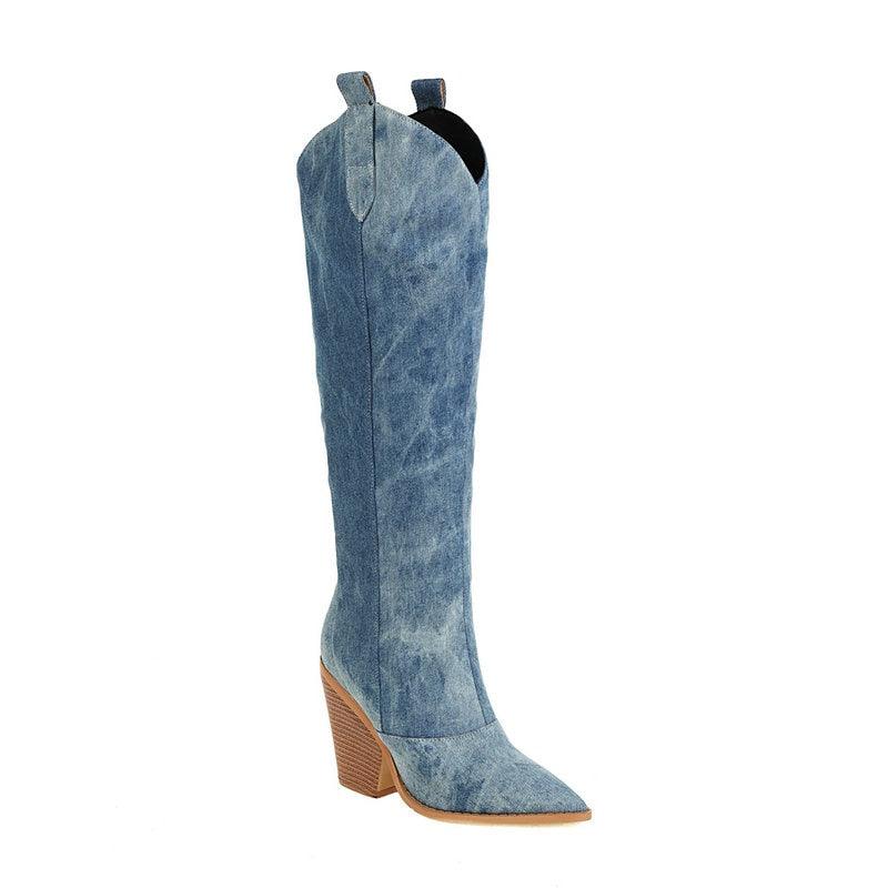 Tie Dye Denim Knee-High Cowgirl Boots Country in My Heart