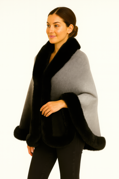 Ombre Faux Fur Trim Cape Wrap See size chart under “more details” The Fashion Celestial