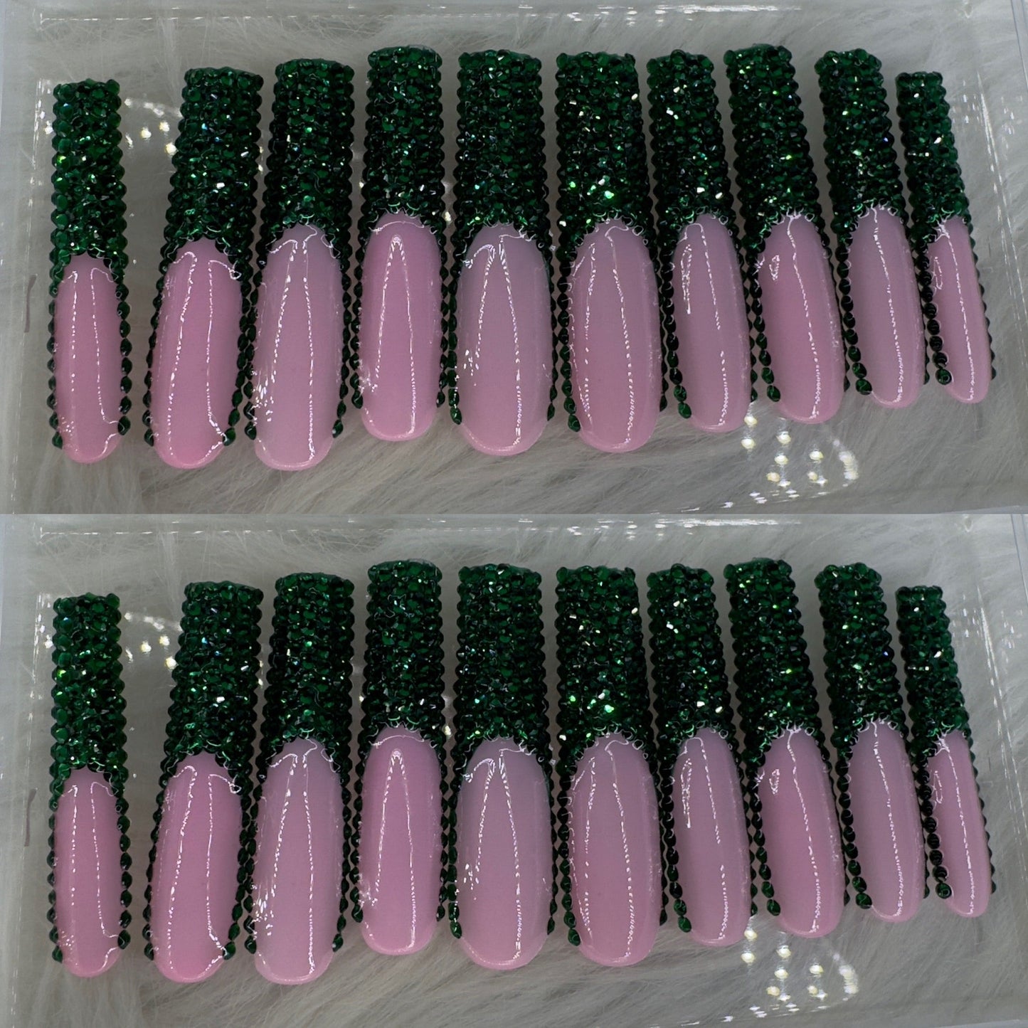 Green crystal long press on nails HOL stores