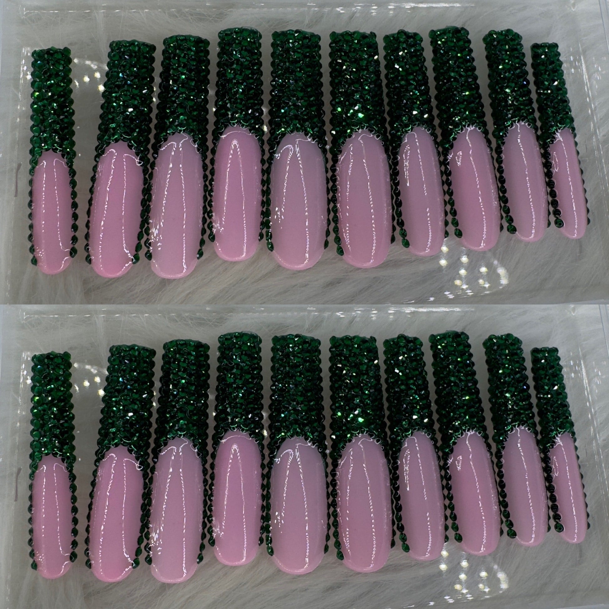 Green crystal long press on nails HOL stores