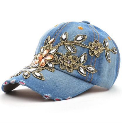 Cowgirl's Diamond Embroidery Flower Baseball Cap Country in My Heart