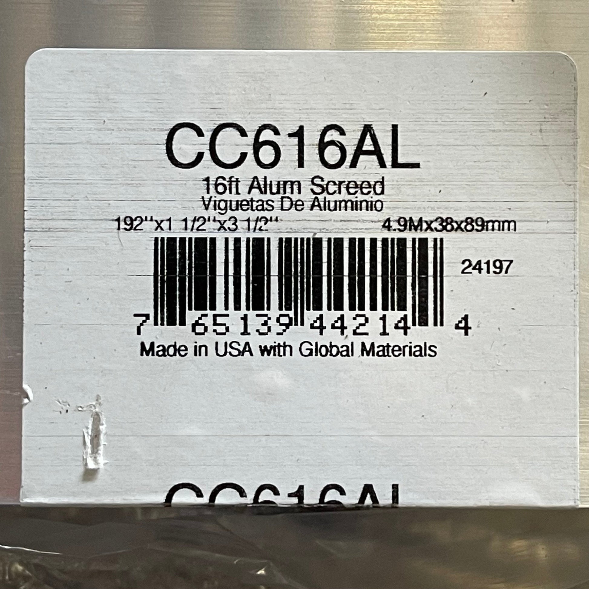KRAFT TOOL CO. Striker Screed 192”x3-1/2”x1-1/2” ALUMINUM CC612AL PayWut