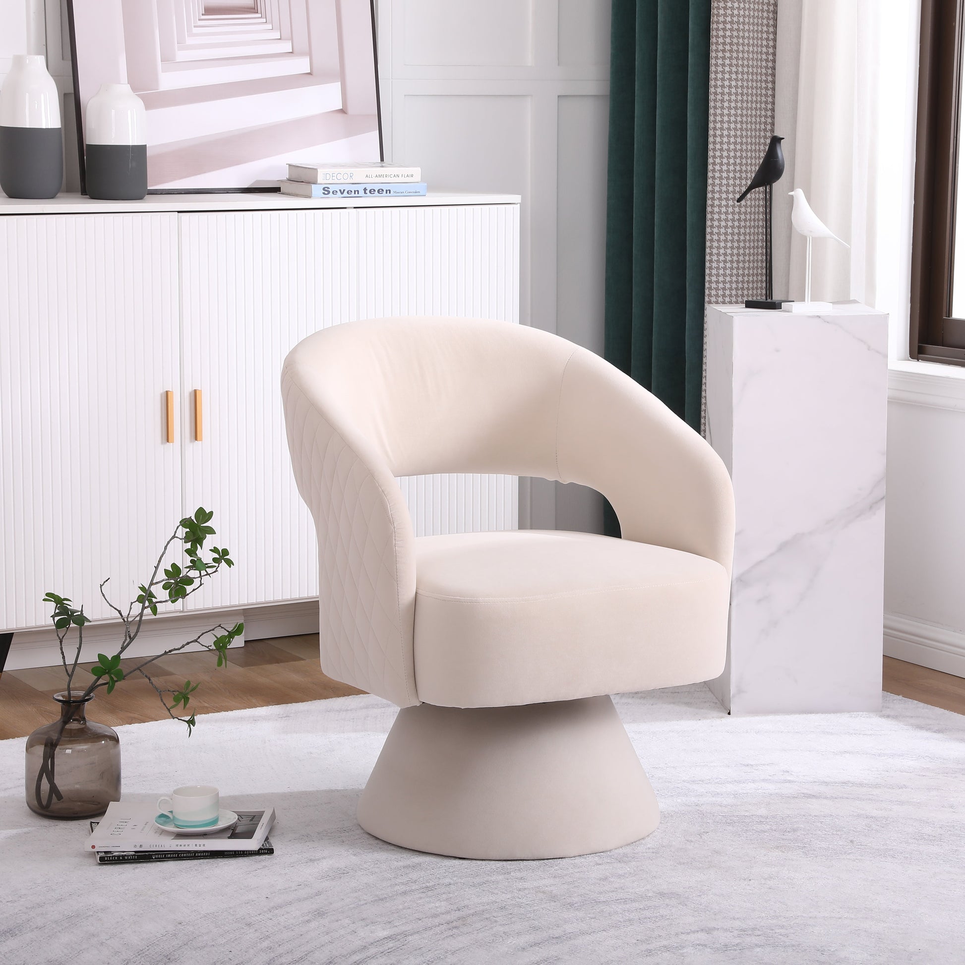 Swivel Accent Chair Armchair, Round Barrel Chair in Fabric for Living Room Bedroom, Beige V.I.P Digital Presence