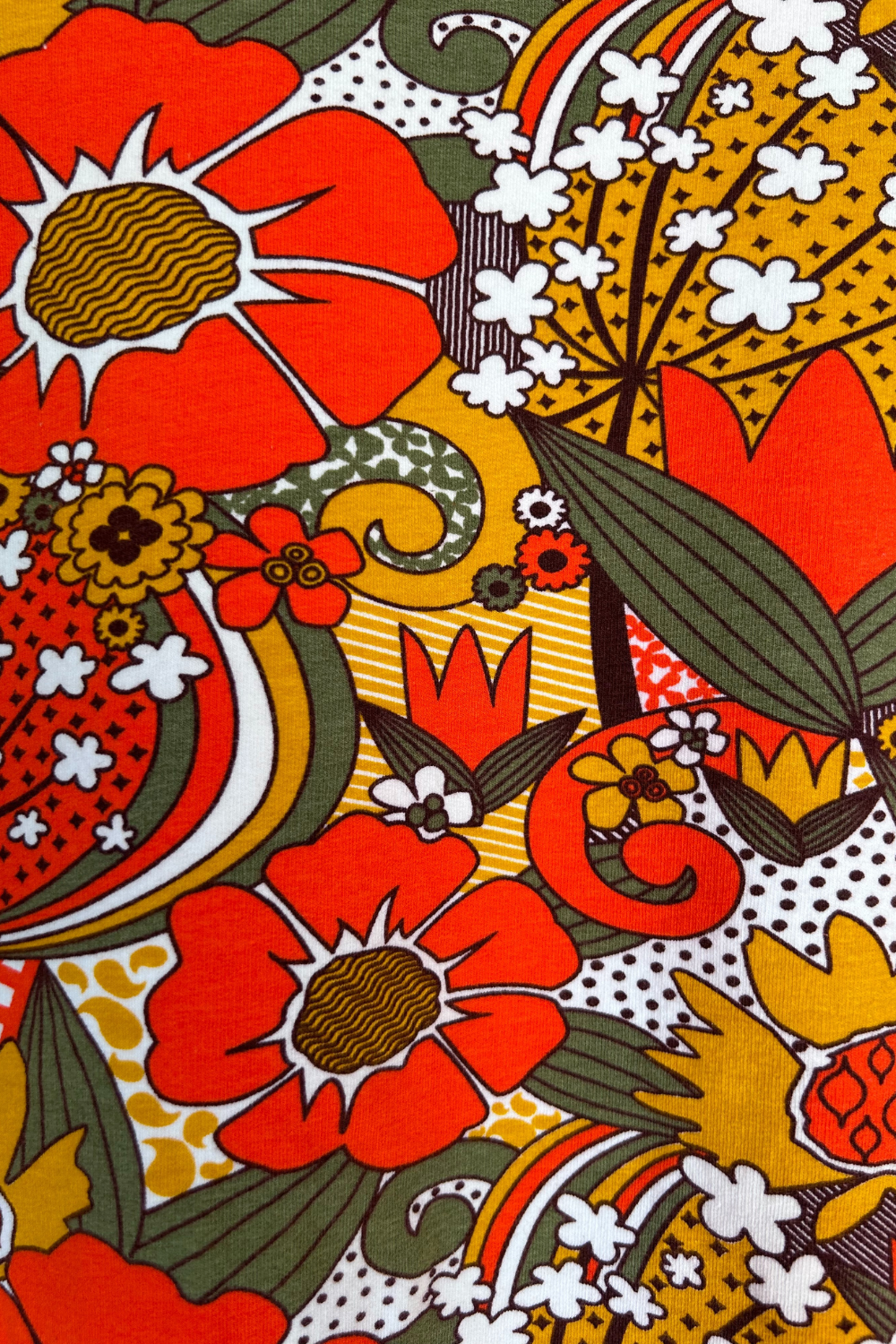 Groovy Floral Pullover in Olive & Orange Blue Platypus Clothing