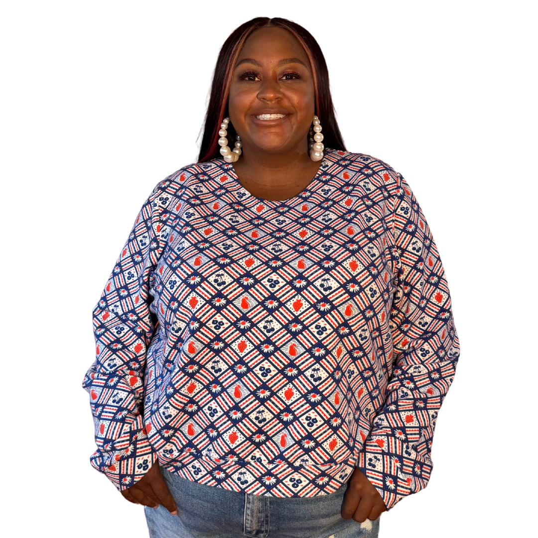 Fruit Picnic Pullover in Blueberry Blue Platypus Clothing
