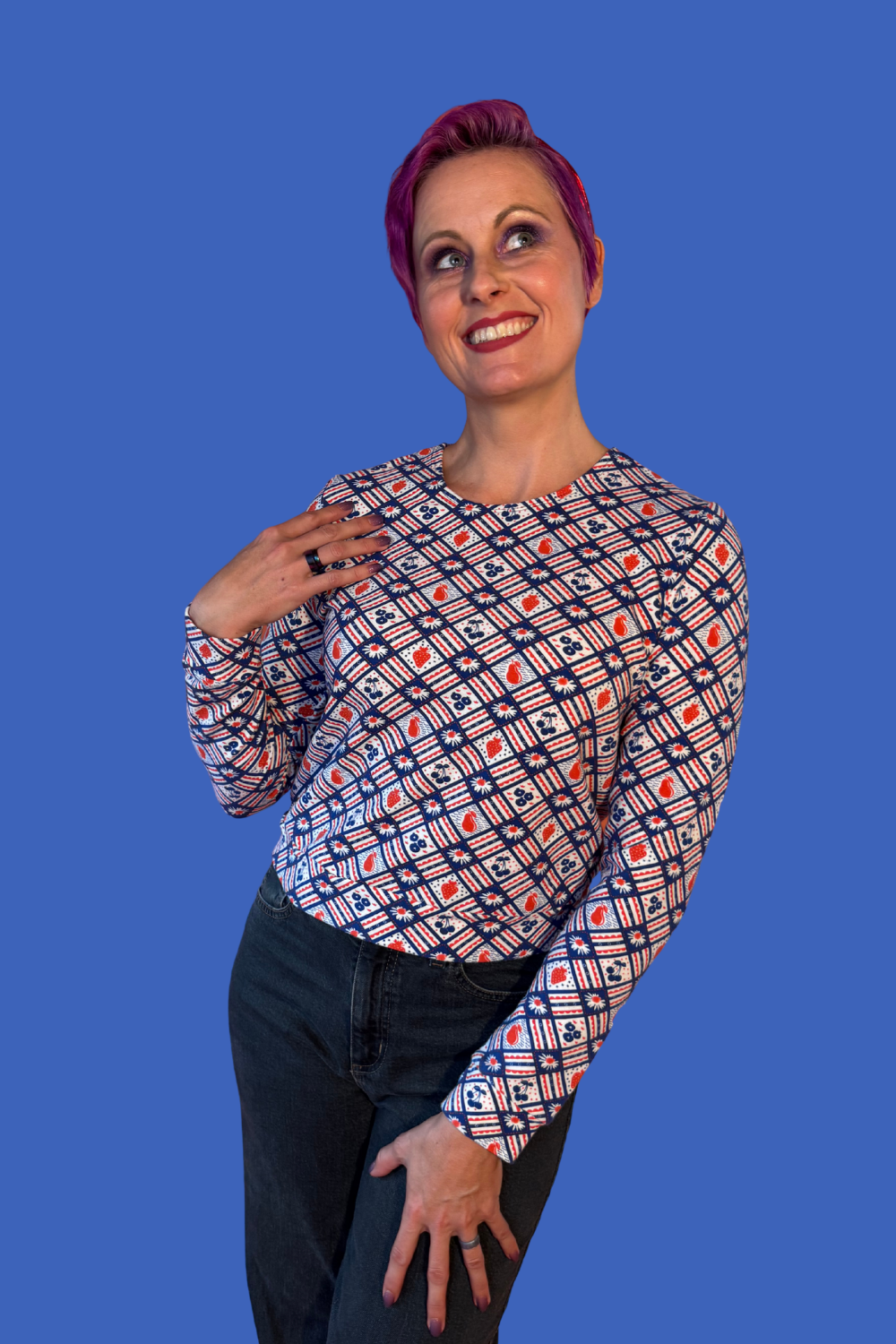 Fruit Picnic Pullover in Blueberry Blue Platypus Clothing