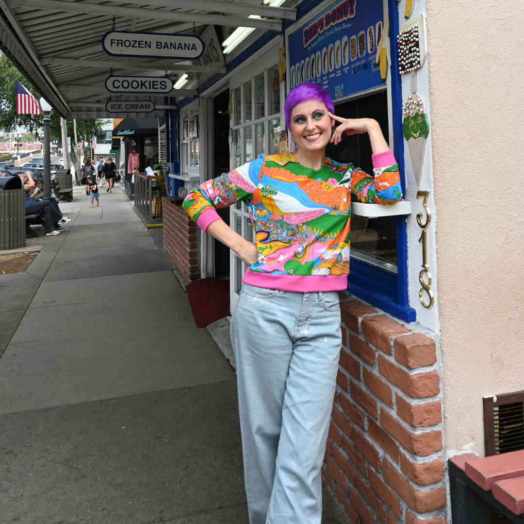 Landscape Pullover in Rainbow W/ Fuchsia Cuffs Blue Platypus Clothing