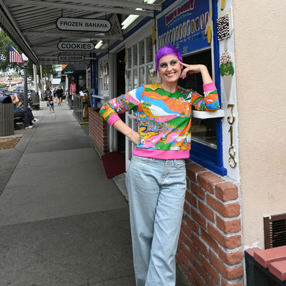 Landscape Pullover in Rainbow W/ Fuchsia Cuffs Blue Platypus Clothing