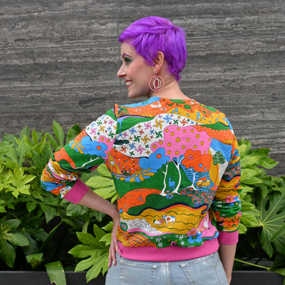 Landscape Pullover in Rainbow W/ Fuchsia Cuffs Blue Platypus Clothing