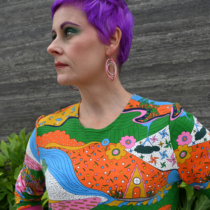 Landscape Pullover in Rainbow W/ Fuchsia Cuffs Blue Platypus Clothing