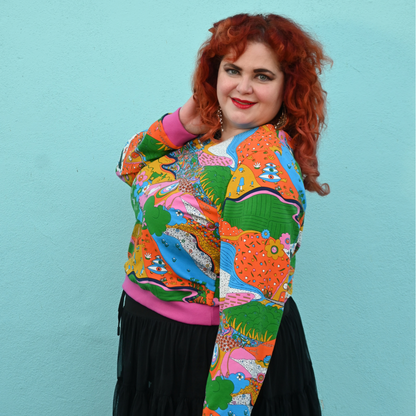 Landscape Pullover in Rainbow W/ Fuchsia Cuffs Blue Platypus Clothing