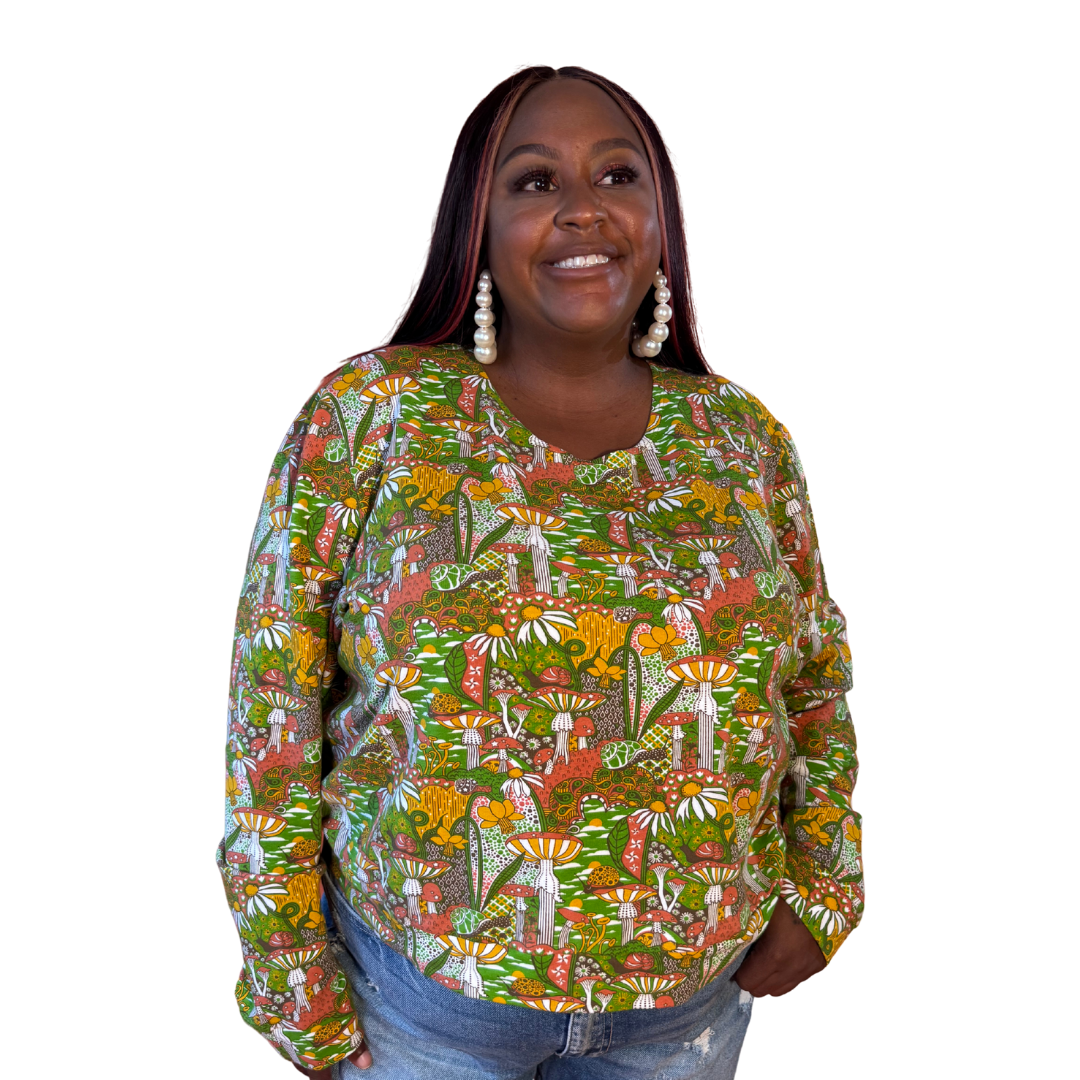 Magnificent Mushroom Pullover in Olive Blue Platypus Clothing