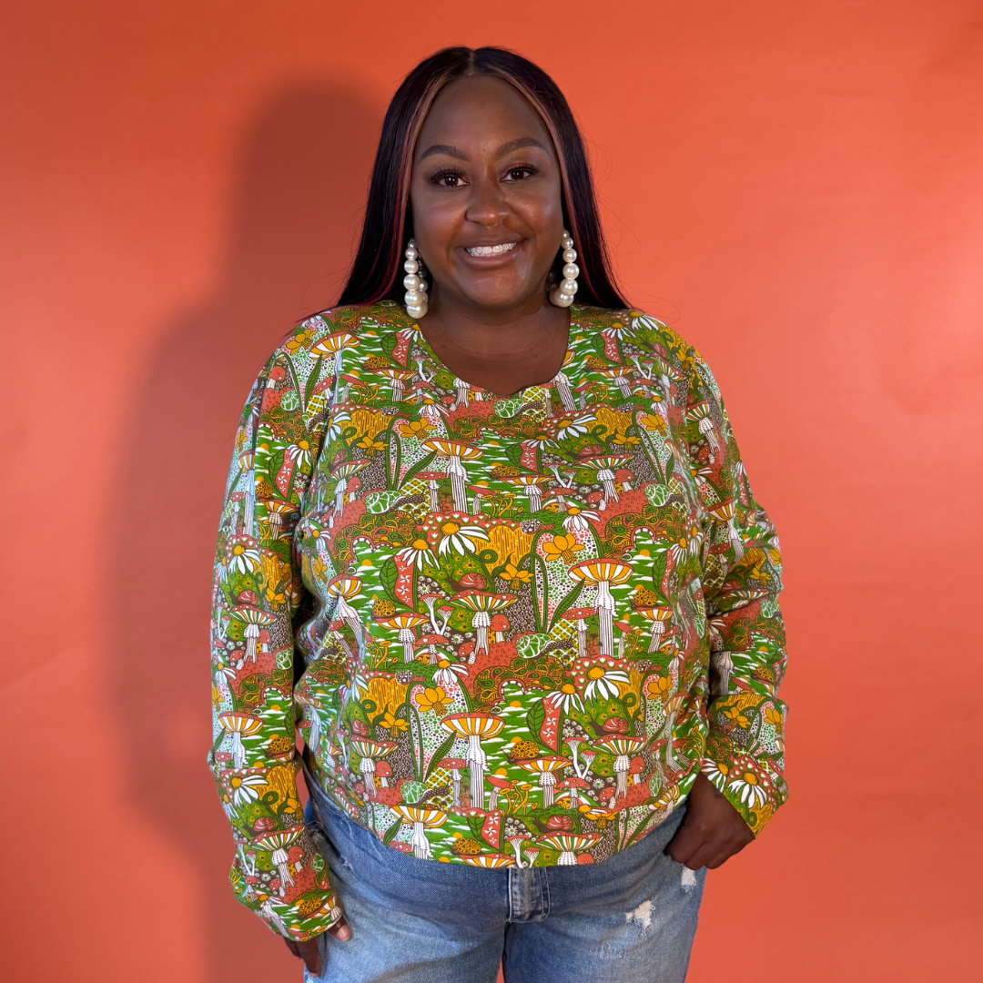 Magnificent Mushroom Pullover in Olive Blue Platypus Clothing