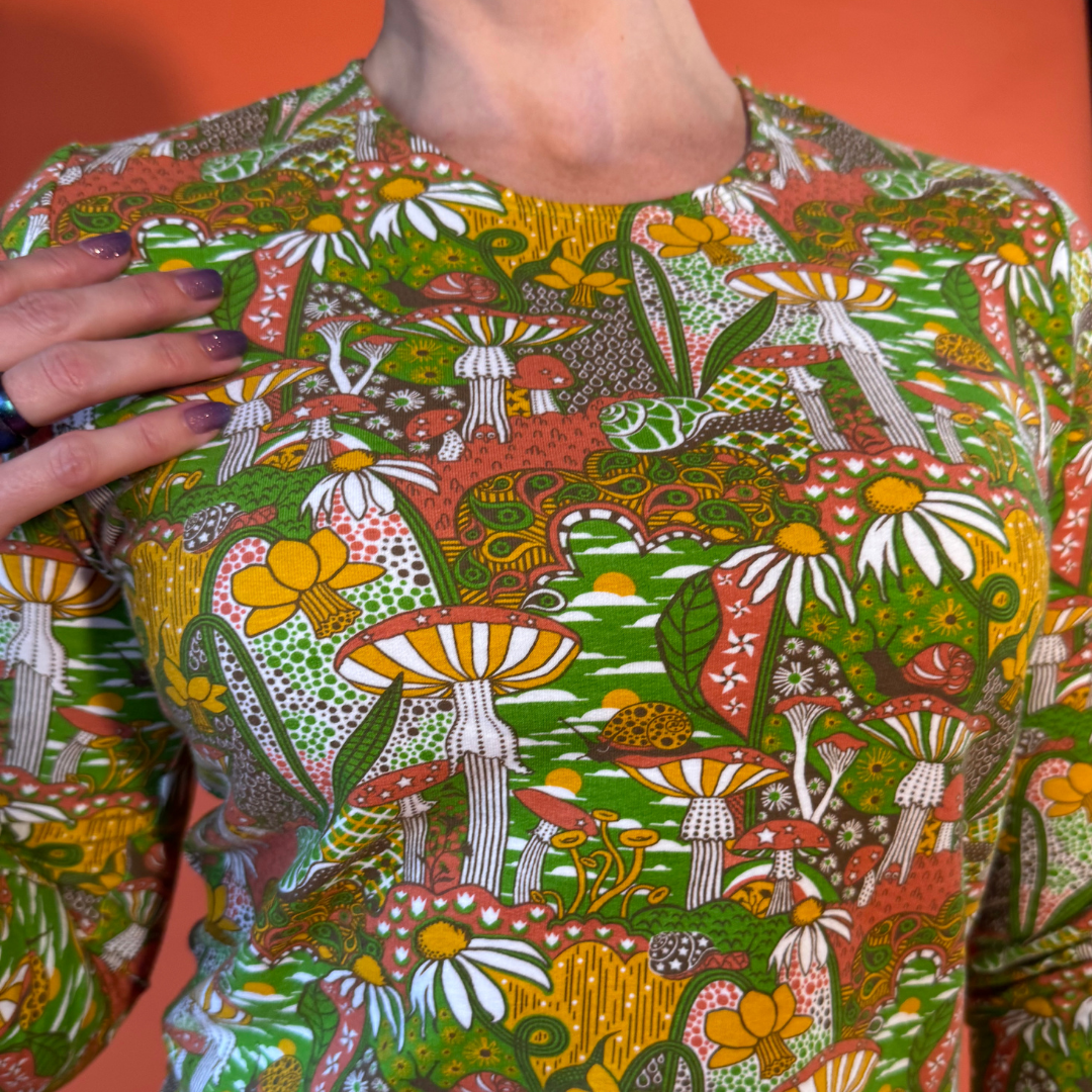 Magnificent Mushroom Pullover in Olive Blue Platypus Clothing