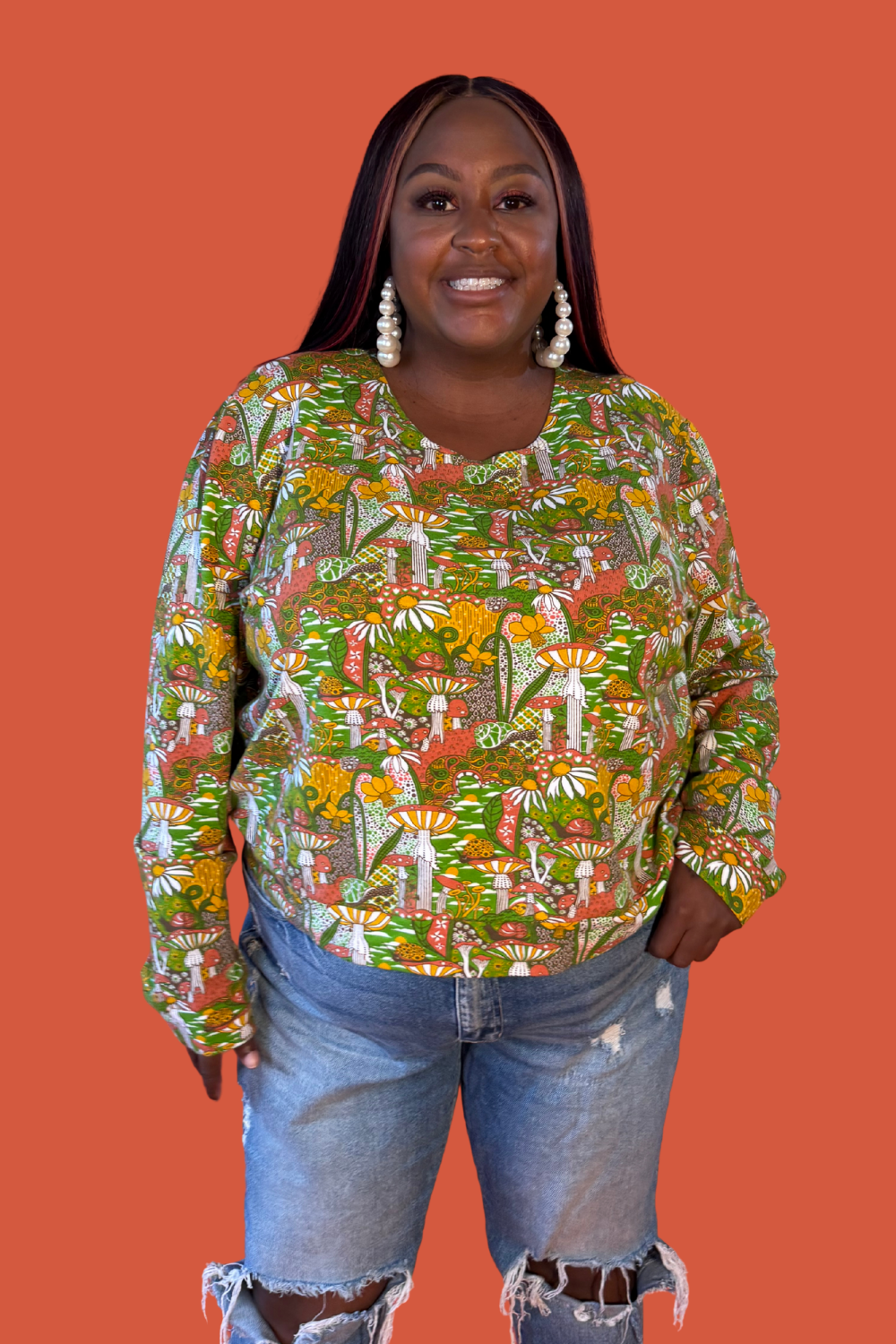 Magnificent Mushroom Pullover in Olive Blue Platypus Clothing