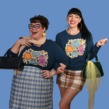 Wacky Owls Pullover in Midnight Blue Blue Platypus Clothing
