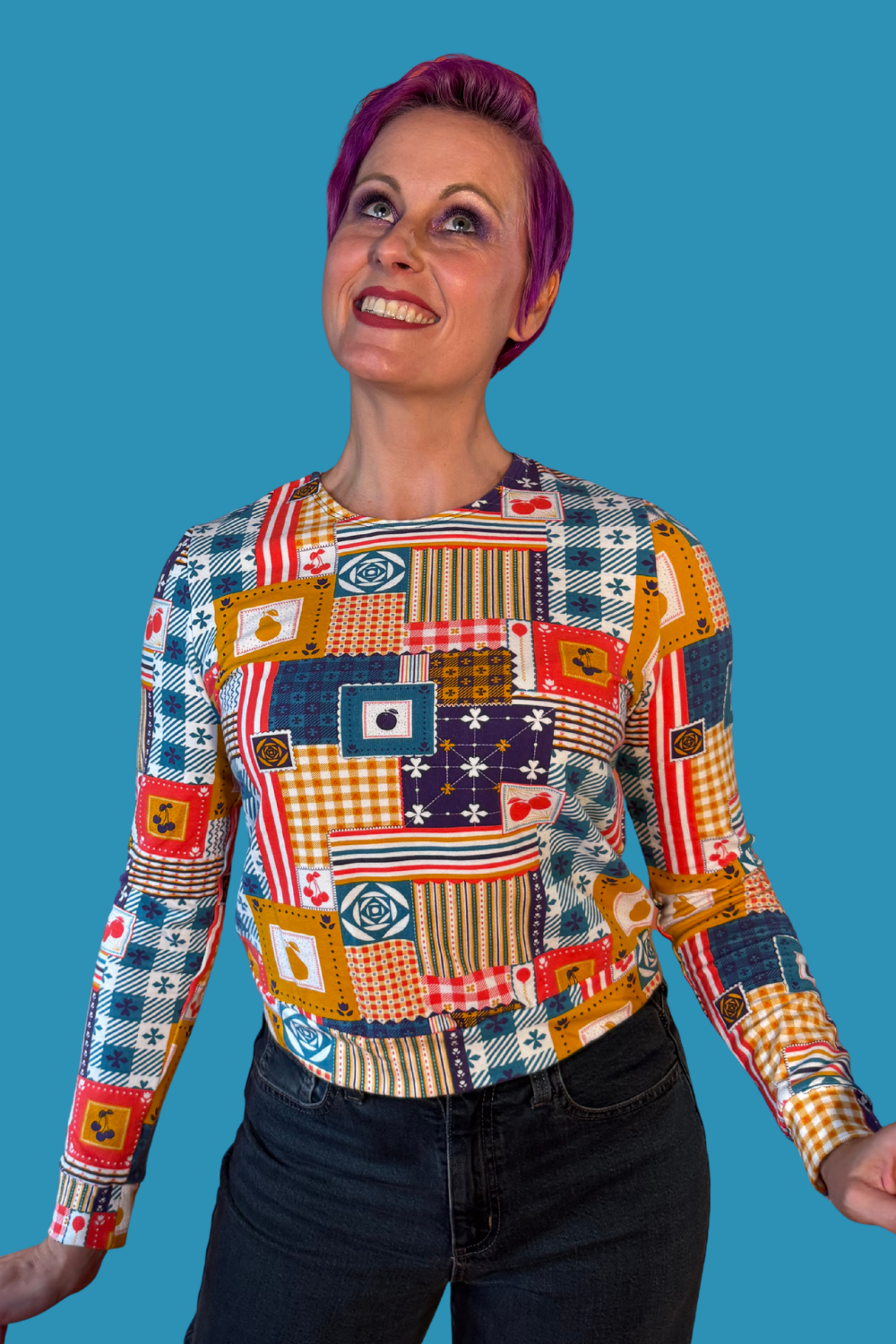 Patchwork Pullover in Periwinkle Blue Platypus Clothing