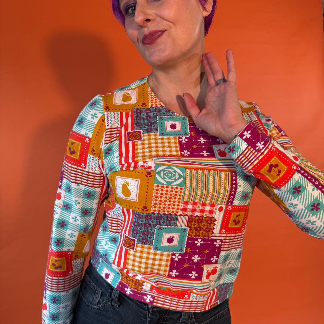 Patchwork Pullover in Magenta Blue Platypus Clothing