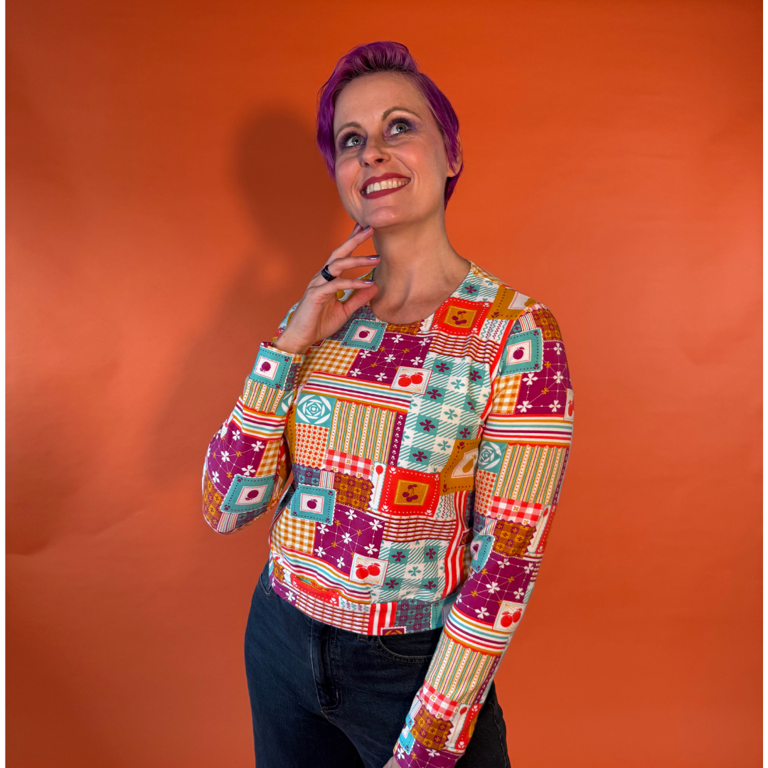 Patchwork Pullover in Magenta Blue Platypus Clothing