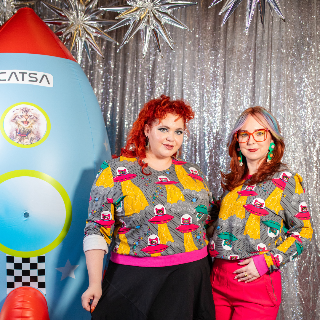 Cats in Space Pullover in Asteroid Field Blue Platypus Clothing