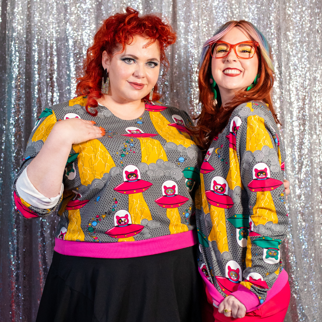 Cats in Space Pullover in Asteroid Field Blue Platypus Clothing