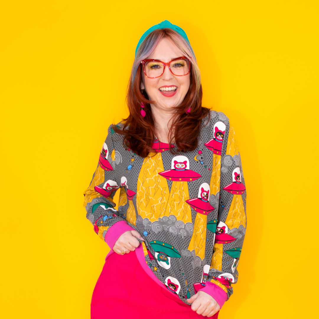 Cats in Space Pullover in Asteroid Field Blue Platypus Clothing