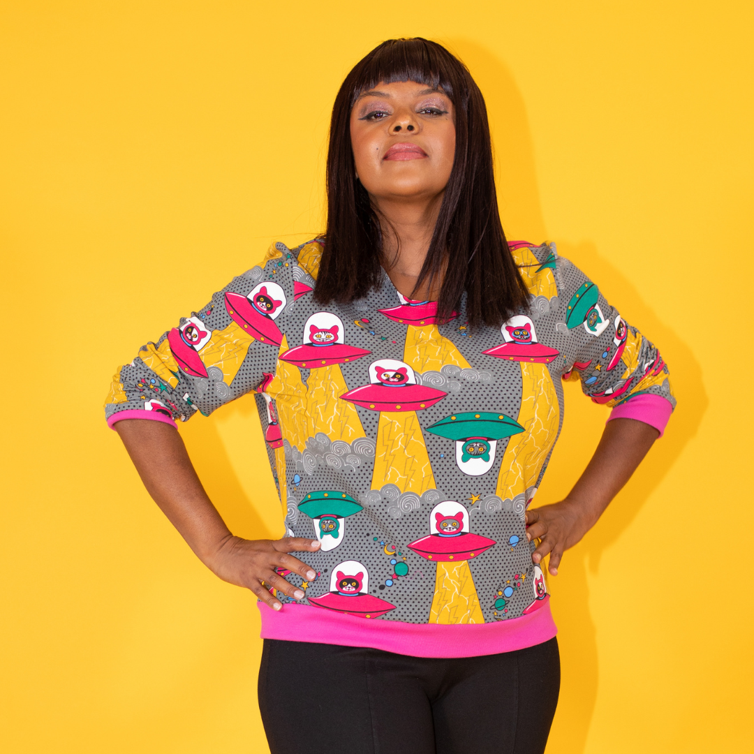 Cats in Space Pullover in Asteroid Field Blue Platypus Clothing