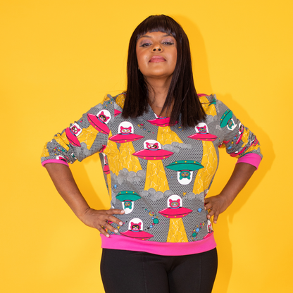 Cats in Space Pullover in Asteroid Field Blue Platypus Clothing