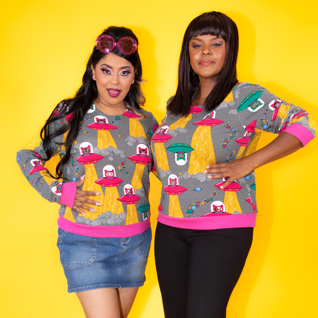Cats in Space Pullover in Asteroid Field Blue Platypus Clothing