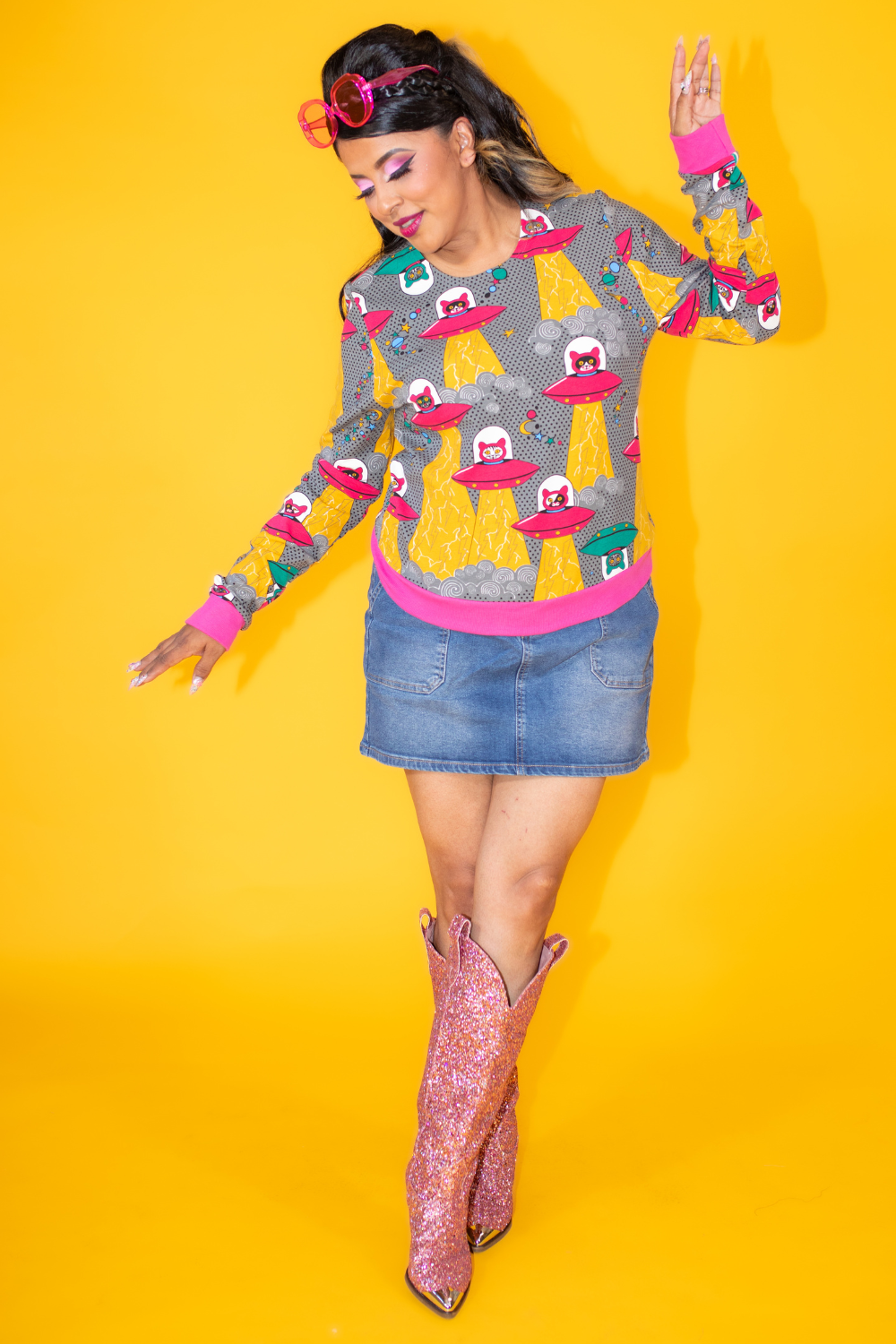 Cats in Space Pullover in Asteroid Field Blue Platypus Clothing