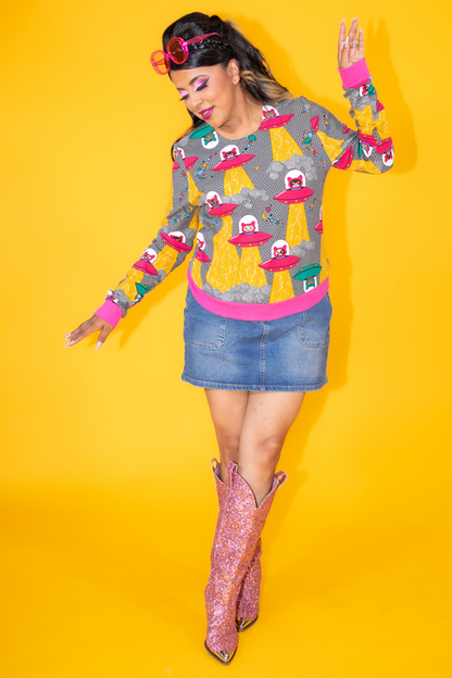 Cats in Space Pullover in Asteroid Field Blue Platypus Clothing