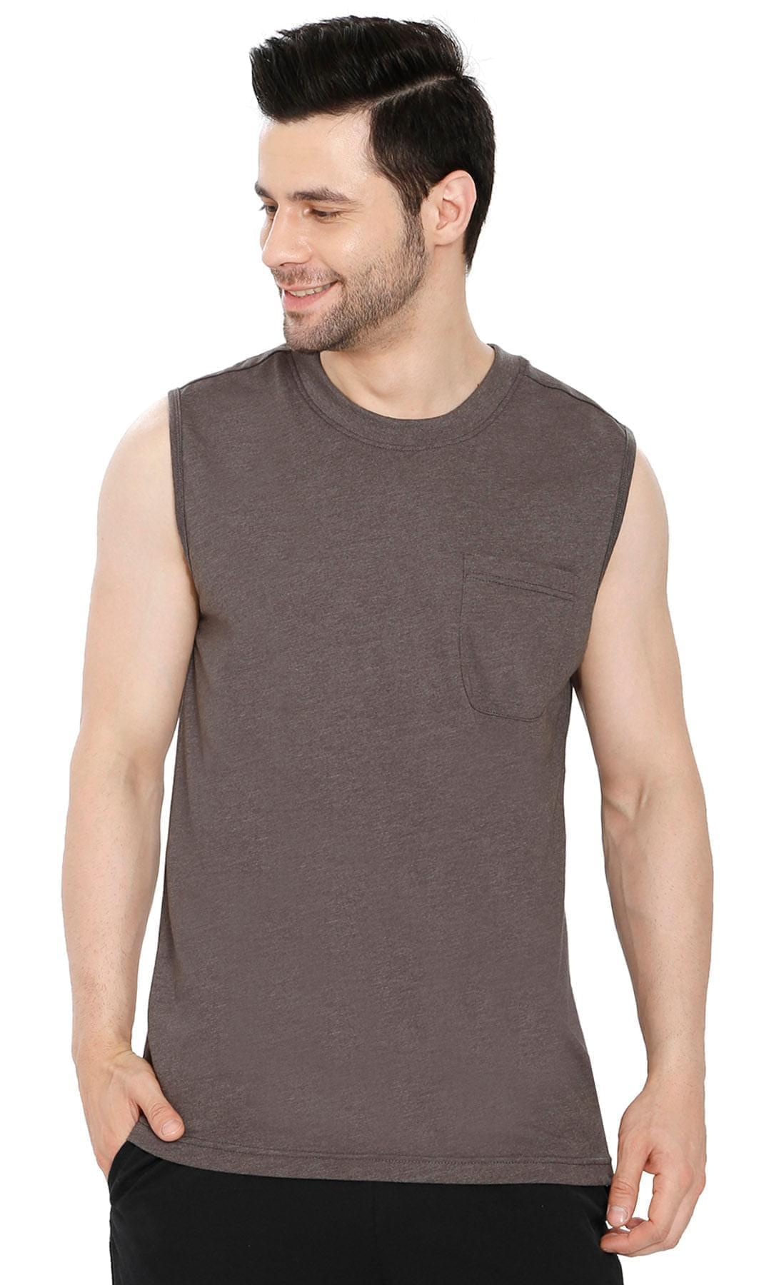 Men’s Sleeveless Crew Neck T-Shirt – Regular Fit, Heavier Cotton Blend Jersey with Chest Pocket TURTLE BAY APPAREL