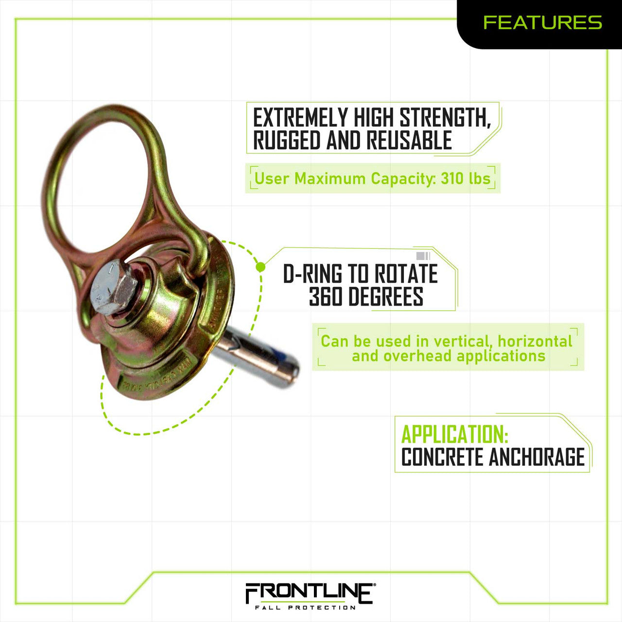 Frontline COM345K MEGA Swivel 5k Concrete Anchor VM Hardware