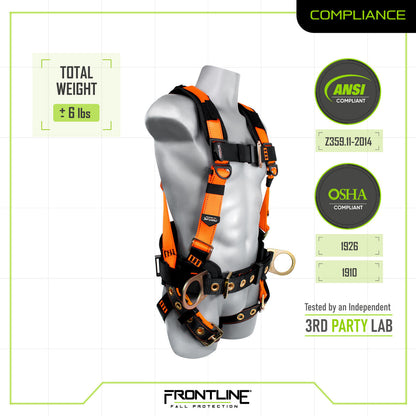 Frontline 50CTB Combat Construction Style Full Body Harness with Tongue Buckle Belt & Legs M/L VM Hardware