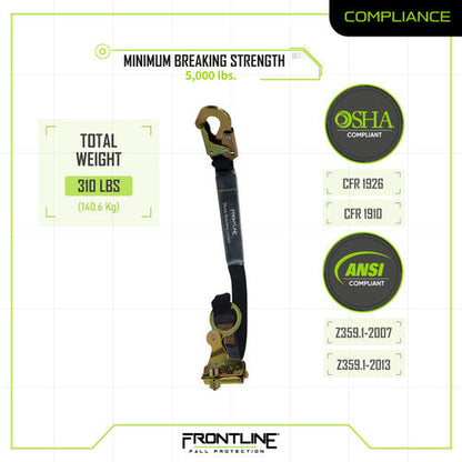 Frontline RGSS58ES Self-tracking Rope Grab 5/8" with 3' Lanyard VM Hardware