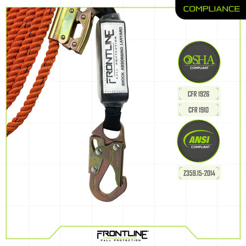 Frontline VLPR3L Premium Vertical Lifeline with Openable Rope Grab and Shock Pack 50' VM Hardware
