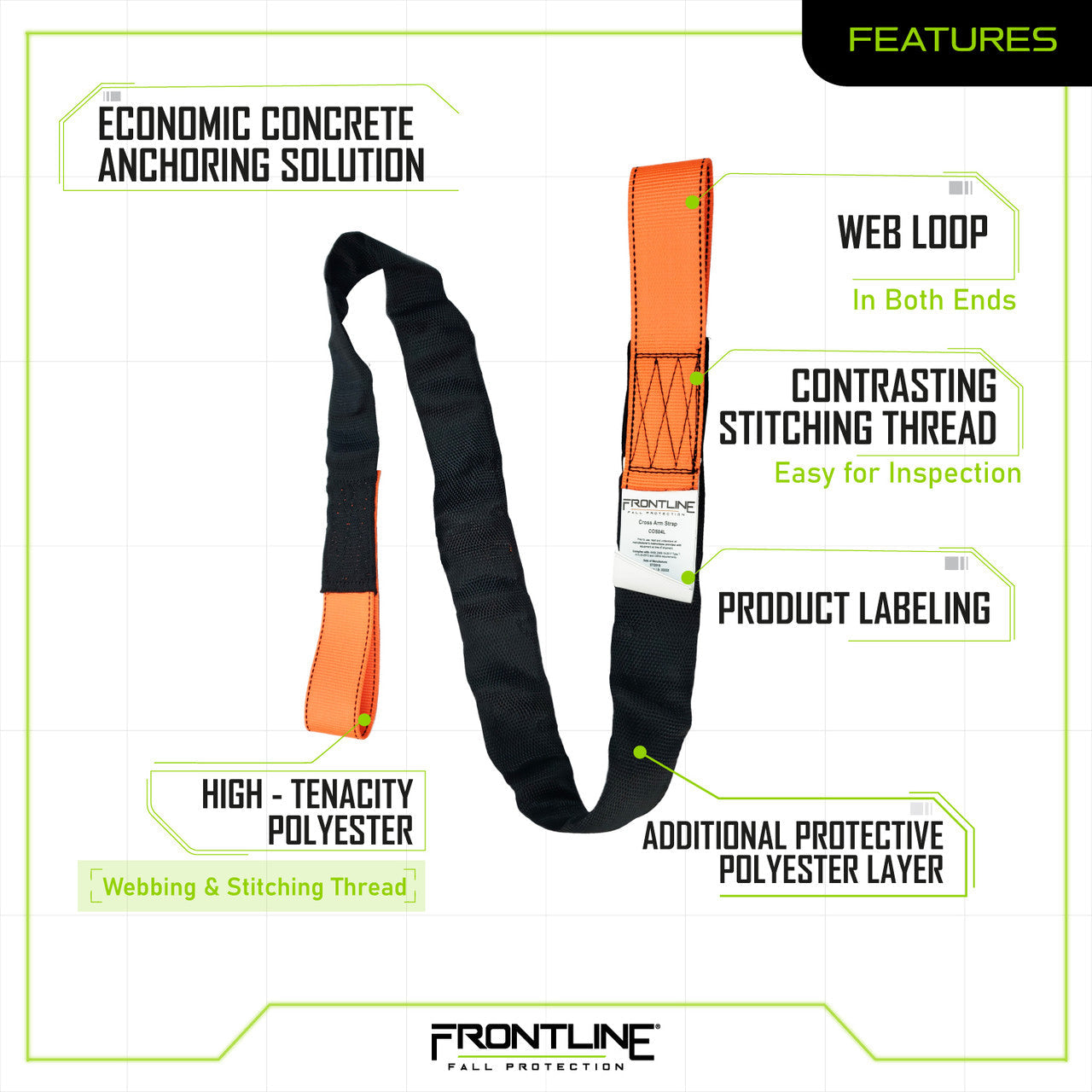 Frontline COSL Concrete Embed Anchor Strap with Looped Ends 6' VM Hardware