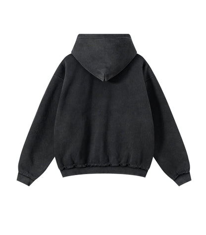 NOIR DISTRESSED ZIP HOODIE