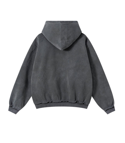 CHARCOAL DISTRESSED ZIP HOODIE