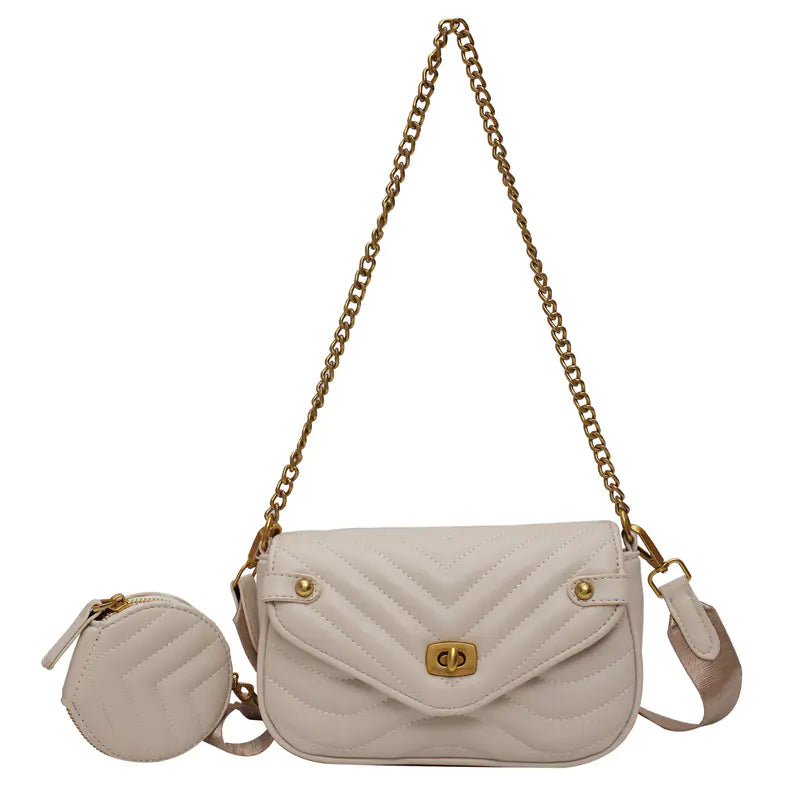 Quilted Crossbody Bag with Coin Purse and Chain