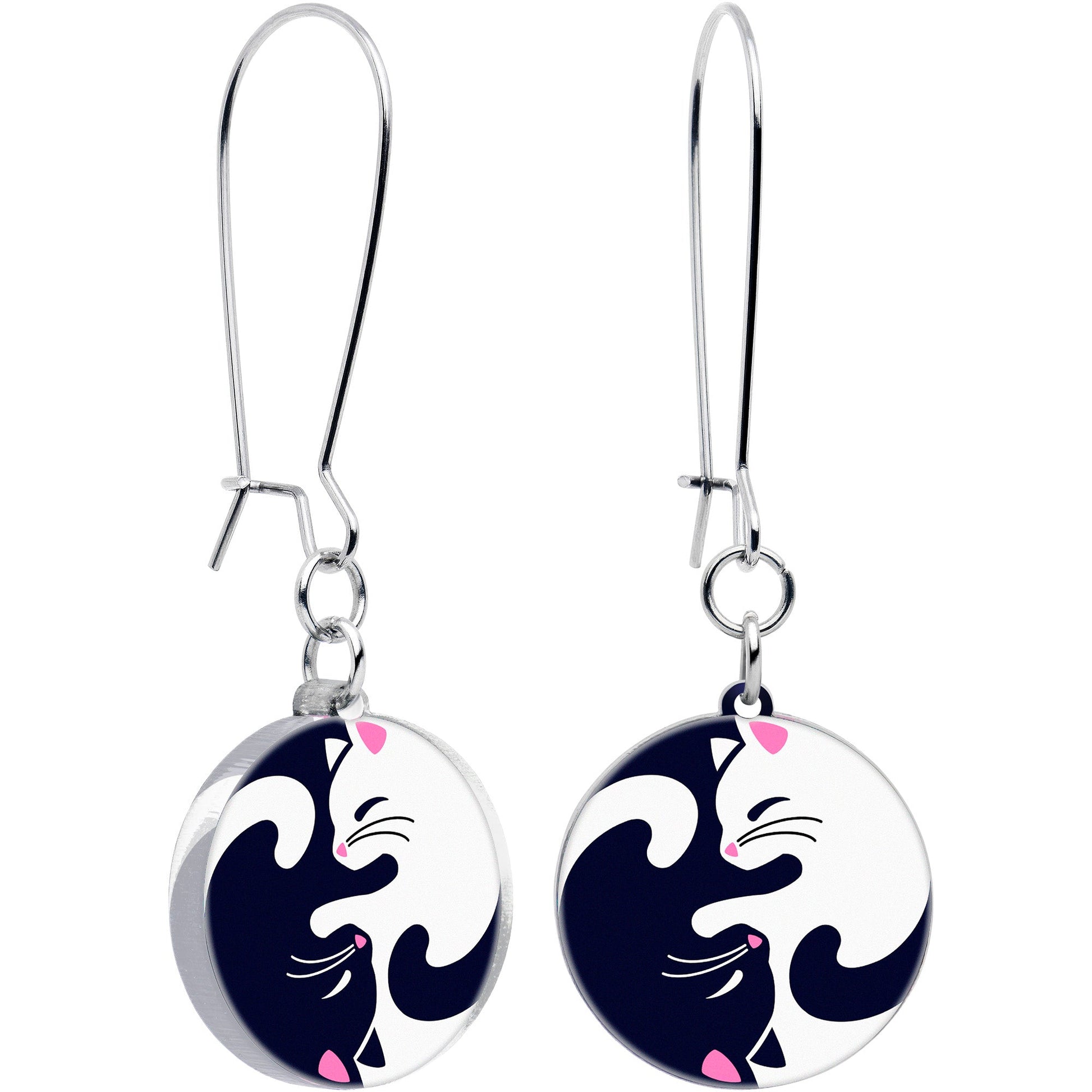 Cute Kitty Cat Yin Yang Dangle Earrings by Onyx O BodyCandy