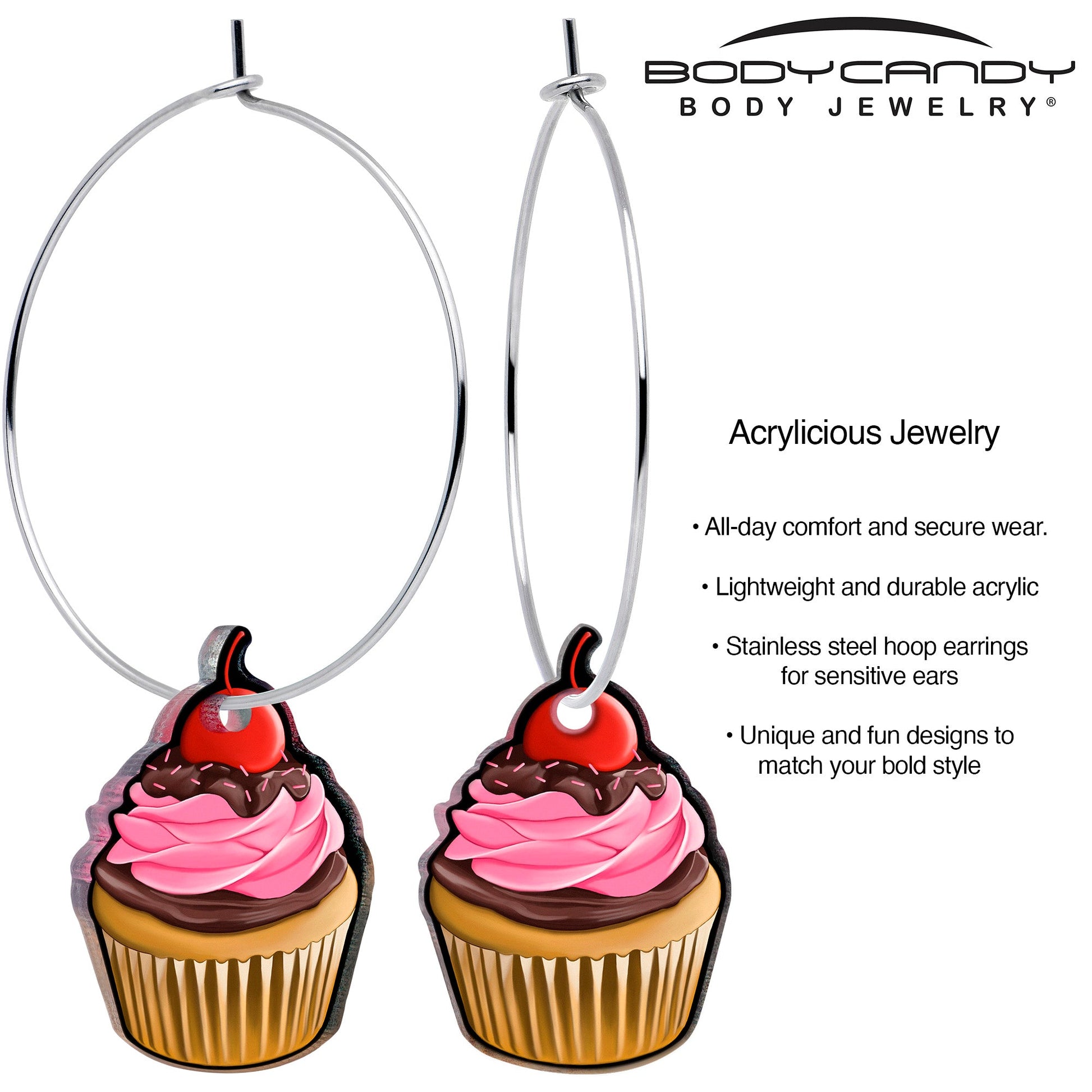 Valentine Cupcake Hoop Earrings by Onyx O BodyCandy