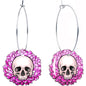 Blooming Pink Flower Skull Hoop Earrings by Onyx O BodyCandy