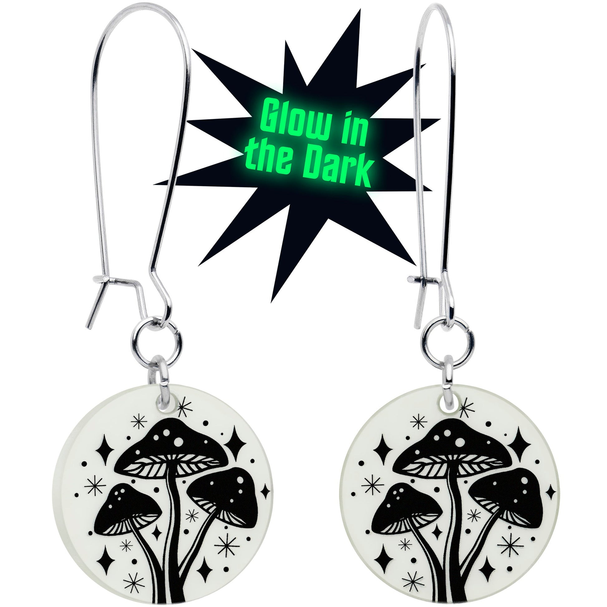 Glow in the Dark Mystic Mushroom Dangle Earrings by Onyx O BodyCandy