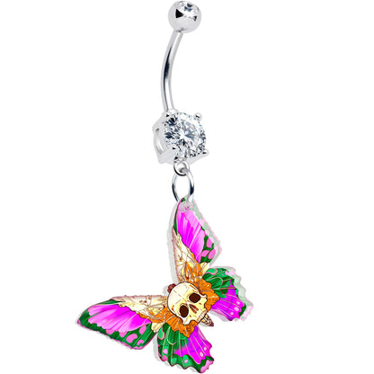 Clear Gem Butterfly Skull Dangle Belly Ring by Onyx O BodyCandy